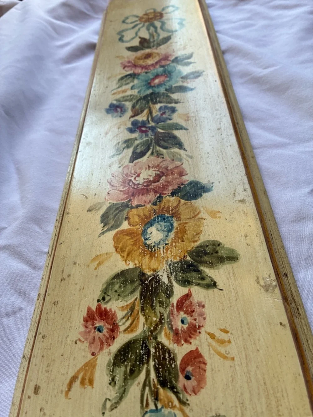 Italian Hand Painted Floral Wood Panel Yellow Multicolor Large TROMPE L'OEIL